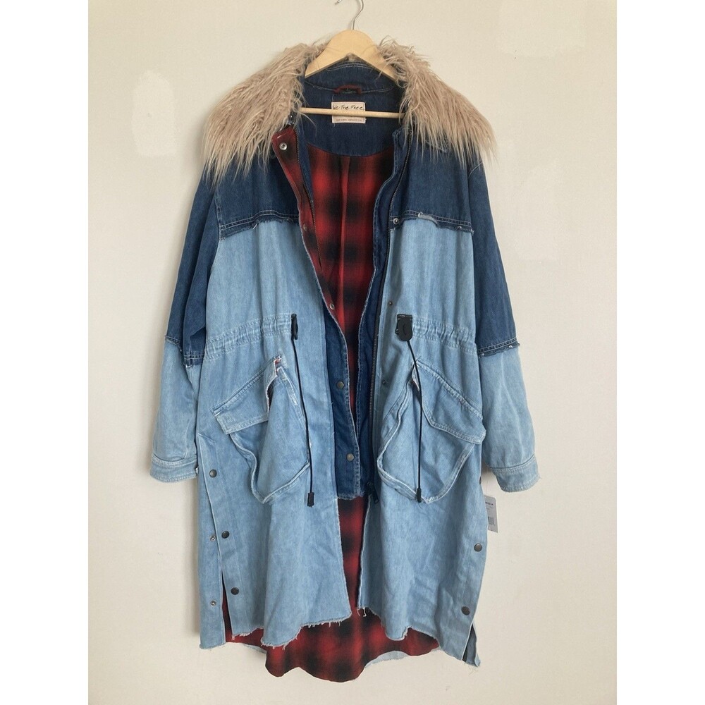 We the Free ~ Free People Days to Come Jacket MEDIUM Denim Faux Fur Collar Boho